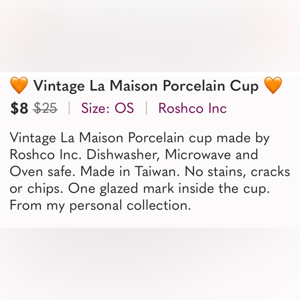 🧡 Vintage La Maison Porcelain Cup - Picture 5 of 5